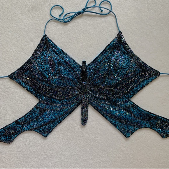 vintage blue beaded butterfly halter🦋✨ SOLD - Picture 2 of 4